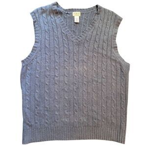 L.L. Bean Sweater Vest Men's Large Blue Cable Knit Wool Blend V Neck
